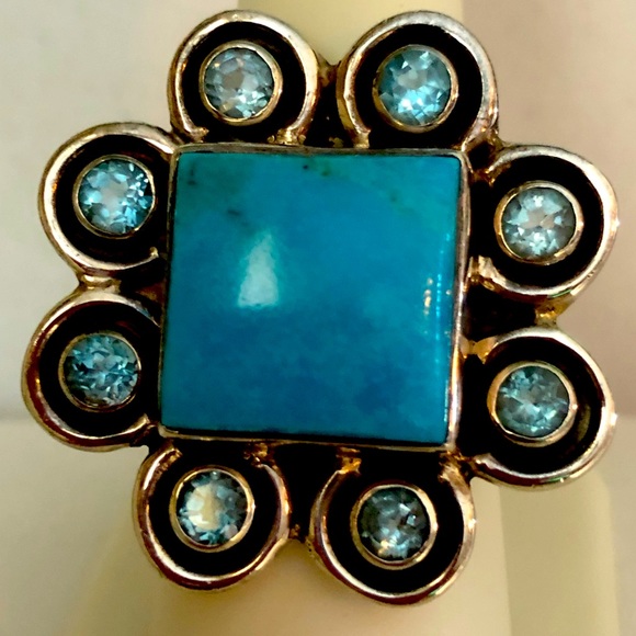 Blue Topaz and Turquoise Gemstone in Sterling Silver